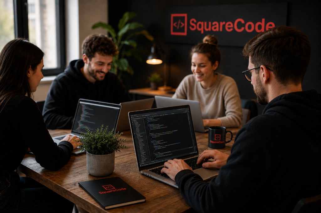 SquareCode UK engineers collaborating on software projects